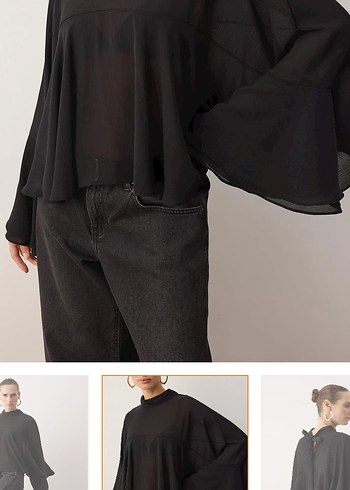 Siyah Salaş Yüksek Yakalı Kadın Bluz - Görsel 2