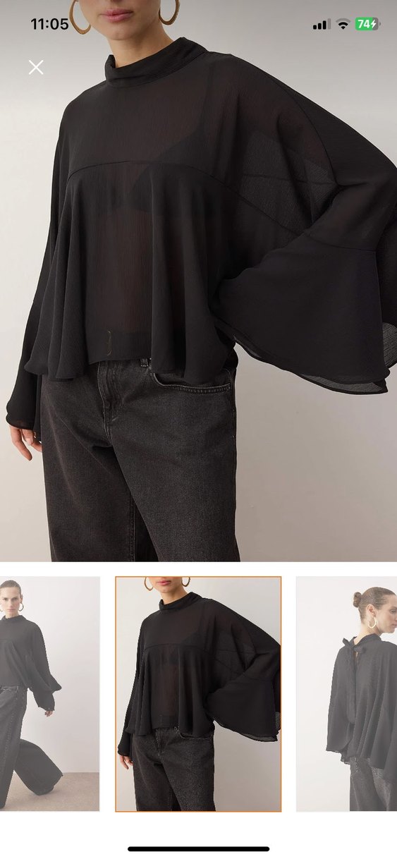 Siyah Salaş Yüksek Yakalı Kadın Bluz - Görsel 2