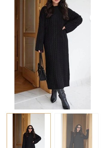 Siyah Örgü Uzun Kadın Elbise - Görsel 2