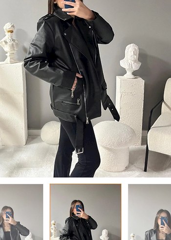 Siyah Deri Kemerli Kadın Ceket - Görsel 4