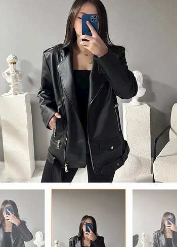 Siyah Deri Kemerli Kadın Ceket - Görsel 2