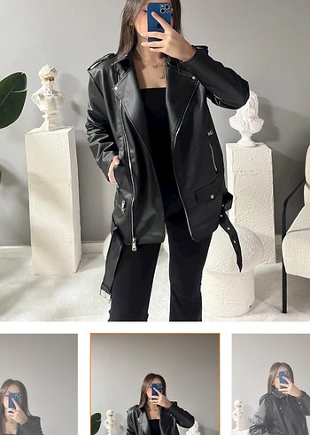 Siyah Deri Kemerli Kadın Ceket - Görsel 3