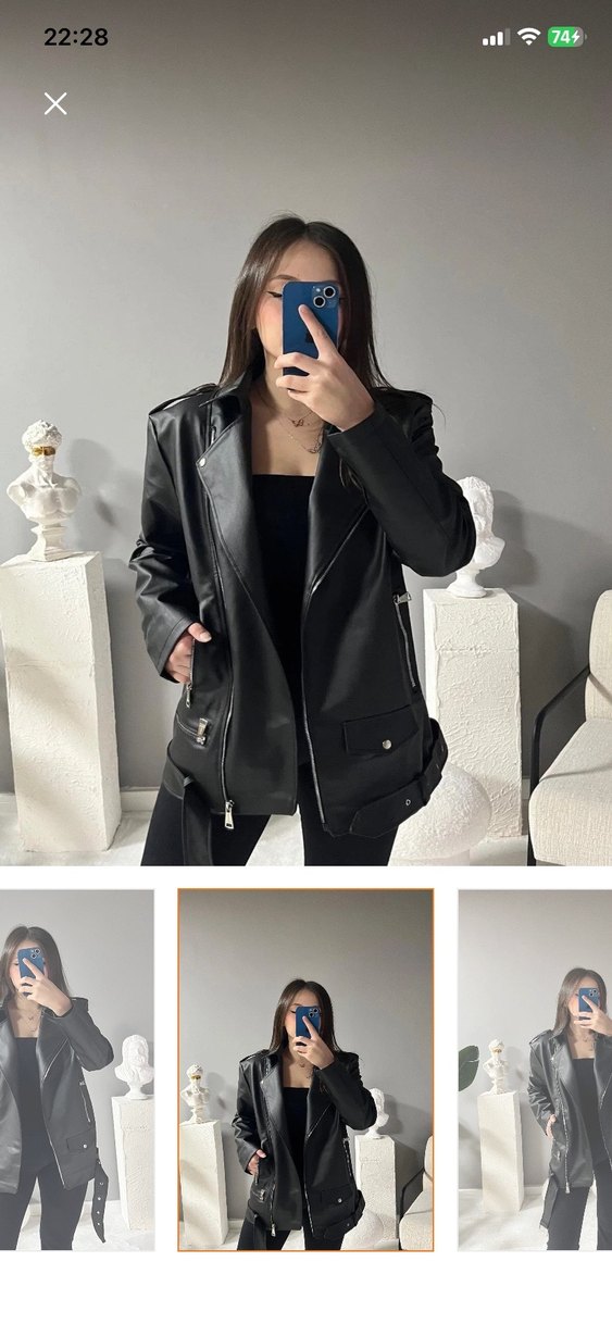 Siyah Deri Kemerli Kadın Ceket - Görsel 2