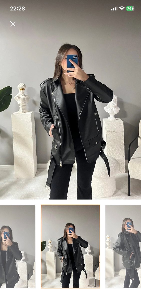 Siyah Deri Kemerli Kadın Ceket - Görsel 3