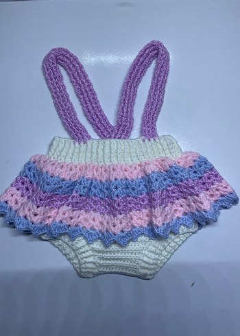 Pastel Renkli Örgü Bebek Kız Tulum - Görsel 2