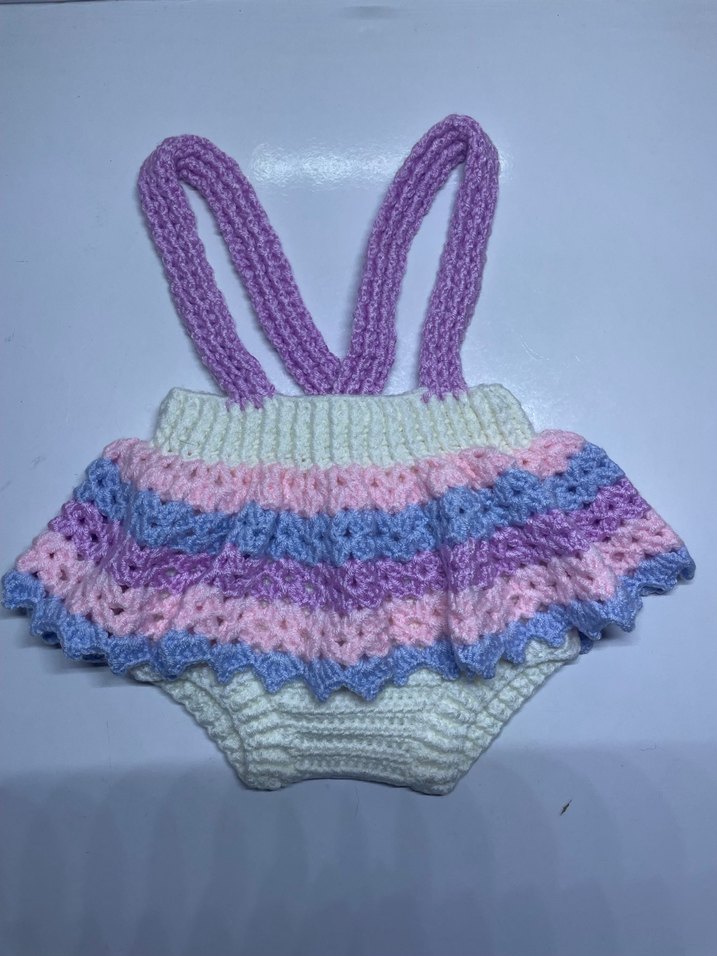 Pastel Renkli Örgü Bebek Kız Tulum - Görsel 2