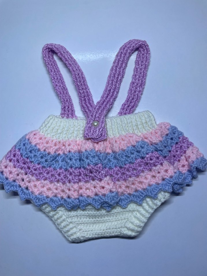 Pastel Renkli Örgü Bebek Kız Tulum - Görsel 3