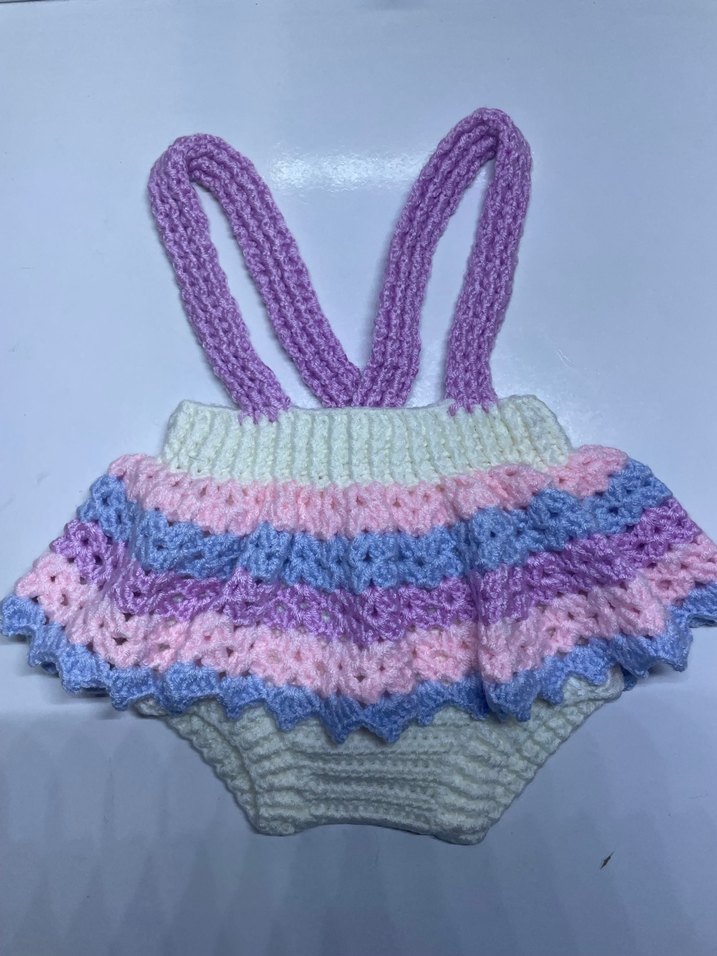 Pastel Renkli Örgü Bebek Kız Tulum - Görsel 4