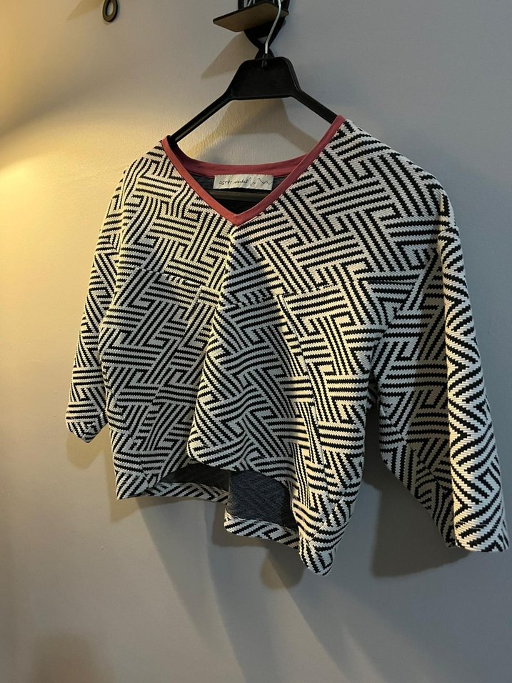 V Yaka Desenli Kadın Crop Top - Görsel 2