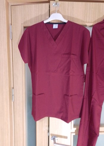 Bordo V Yaka unisex scrubs - Görsel 2