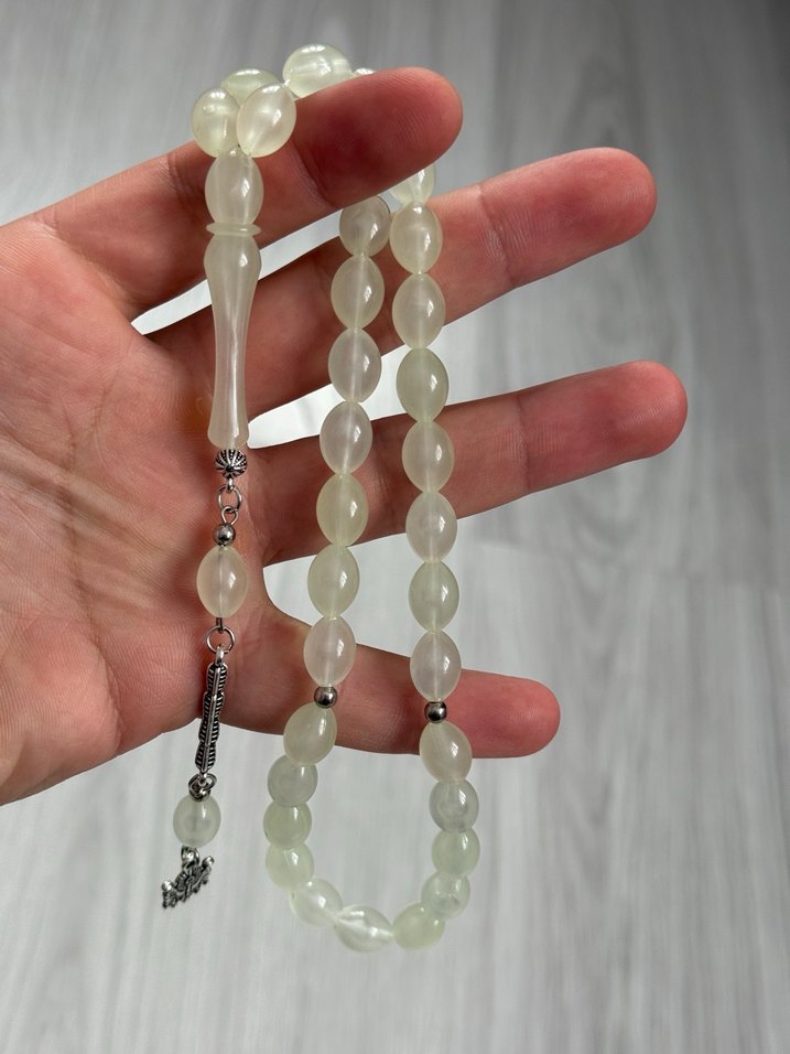 Beyaz kedi gözü Minimalist Erkek Tesbih - Görsel 3