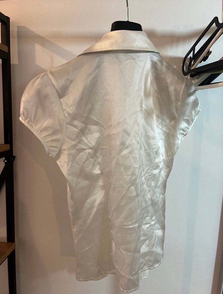 Adil Işık Kadın Beyaz Saten Kısa Kollu Gömlek - Görsel 3