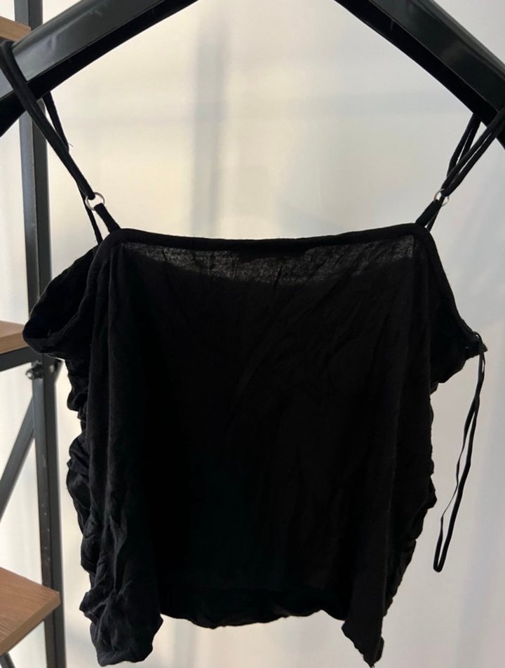 Kadın Siyah Kısa Drapeli Halter Bustiyer - Görsel 2