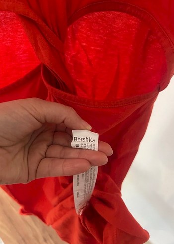 Kırmızı Kadın Mini Keten Elbise - Görsel 3