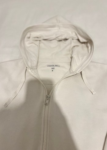 Kadın Beyaz Kapüşonlu Fermuarlı Sweatshirt - Görsel 2