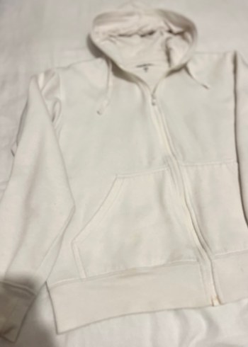 Kadın Beyaz Kapüşonlu Fermuarlı Sweatshirt - Görsel 3