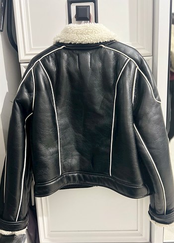 Bherska Kürk Detaylı Siyah Deri Biker Ceket - Görsel 2