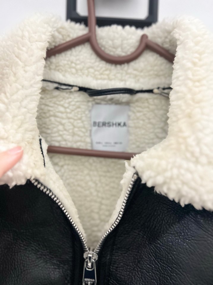 Bherska Kürk Detaylı Siyah Deri Biker Ceket - Görsel 3