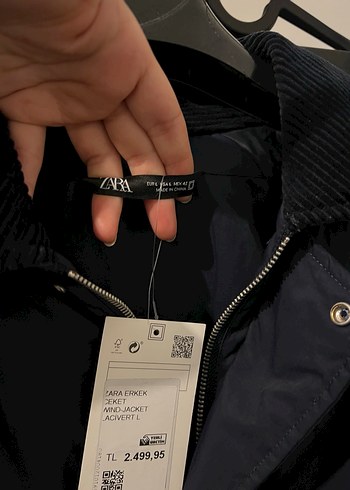 Zara Erkek Mavi Fermuarlı Midi Mont - Görsel 4