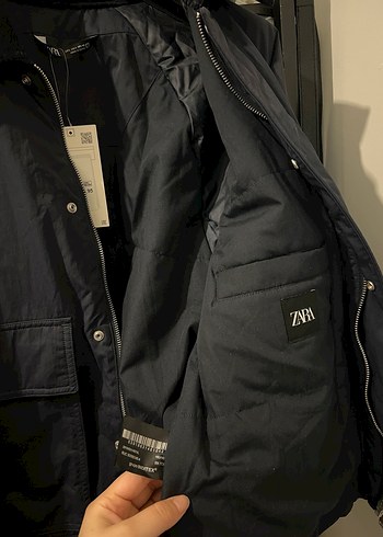 Zara Erkek Mavi Fermuarlı Midi Mont - Görsel 5