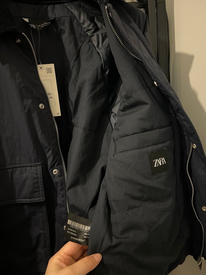 Zara Erkek Mavi Fermuarlı Midi Mont - Görsel 5