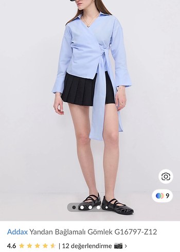 Mavi V-Yaka Kadın Mini Gömlek - Görsel 2