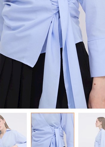 Mavi V-Yaka Kadın Mini Gömlek - Görsel 4