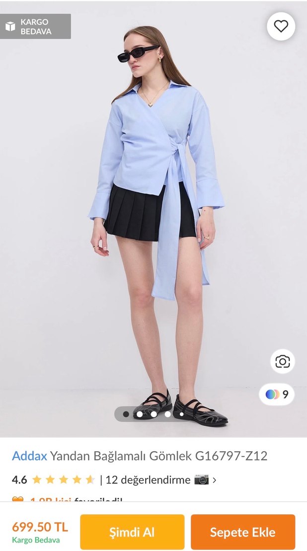 Mavi V-Yaka Kadın Mini Gömlek - Görsel 2