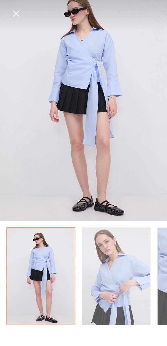 Mavi V-Yaka Kadın Mini Gömlek - Görsel 5