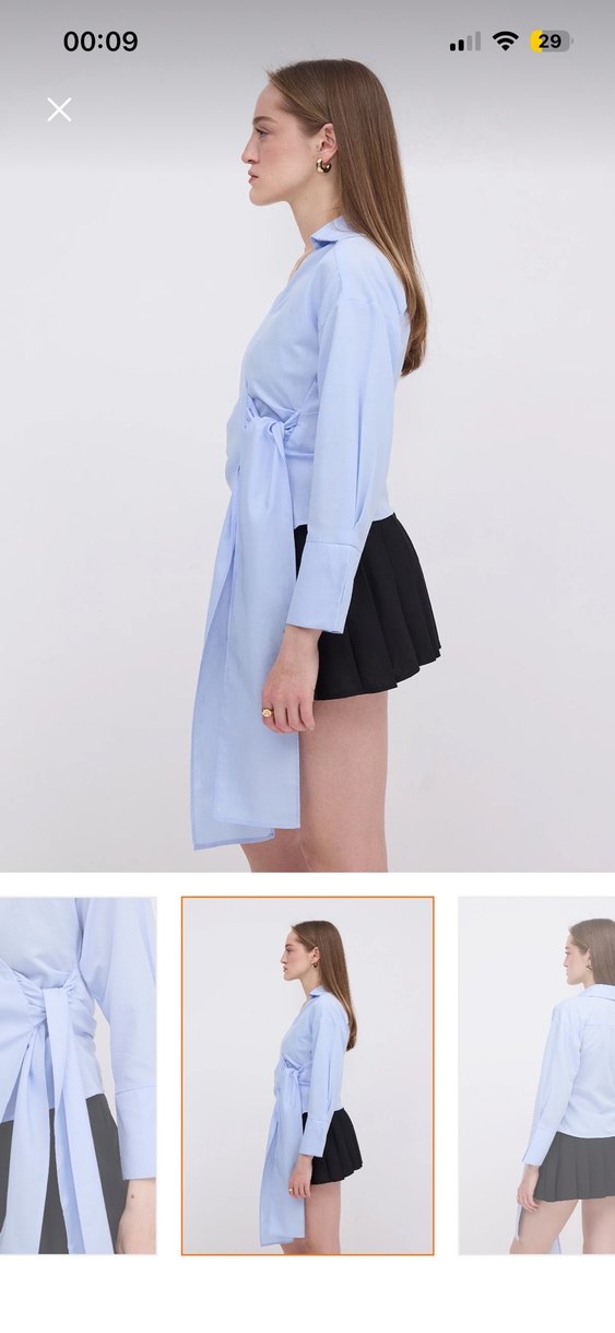 Mavi V-Yaka Kadın Mini Gömlek - Görsel 3