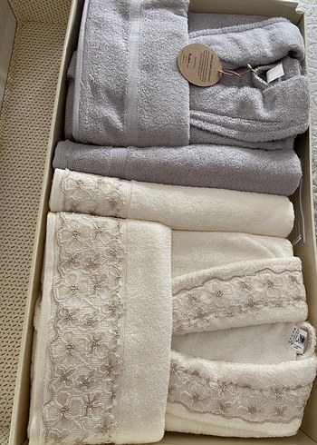 Özdilek Nakışlı Beyaz ve Gri Aile Havlu Seti - Görsel 4