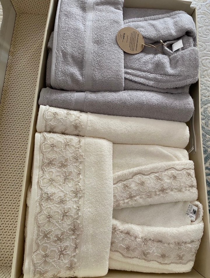 Özdilek Nakışlı Beyaz ve Gri Aile Havlu Seti - Görsel 4