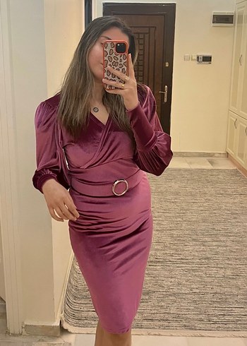 Pembe renk Uzun Kollu Kadın Elbise - Görsel 2