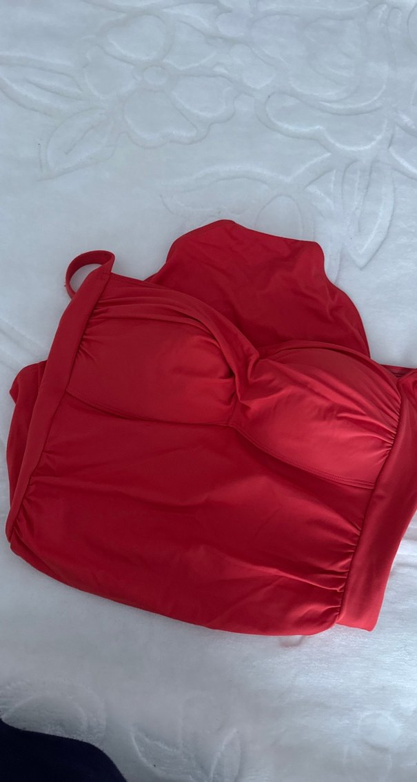 Kırmızı Drapeli Kadın Mayo - Görsel 3