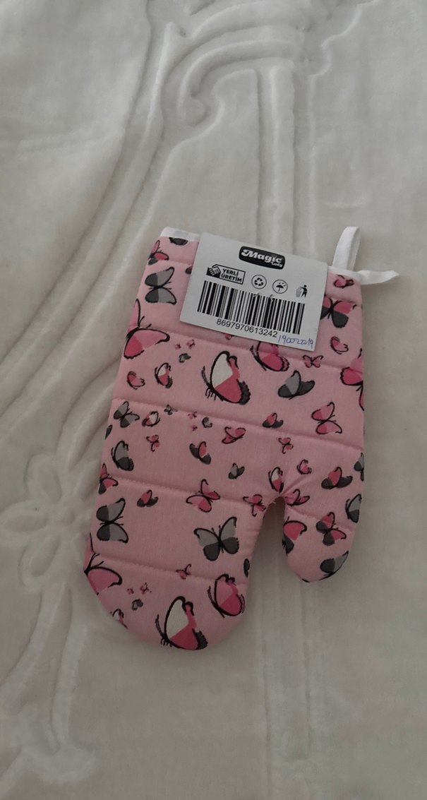 Pembe Kelebek Desenli Fırın Eldiveni Seti - Görsel 2