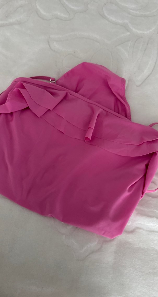 Pembe Fırfırlı Askılı Kadın Mayo - Görsel 3