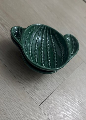 Kaktüs Desenli Yeşil Seramik Kase Seti - Görsel 4