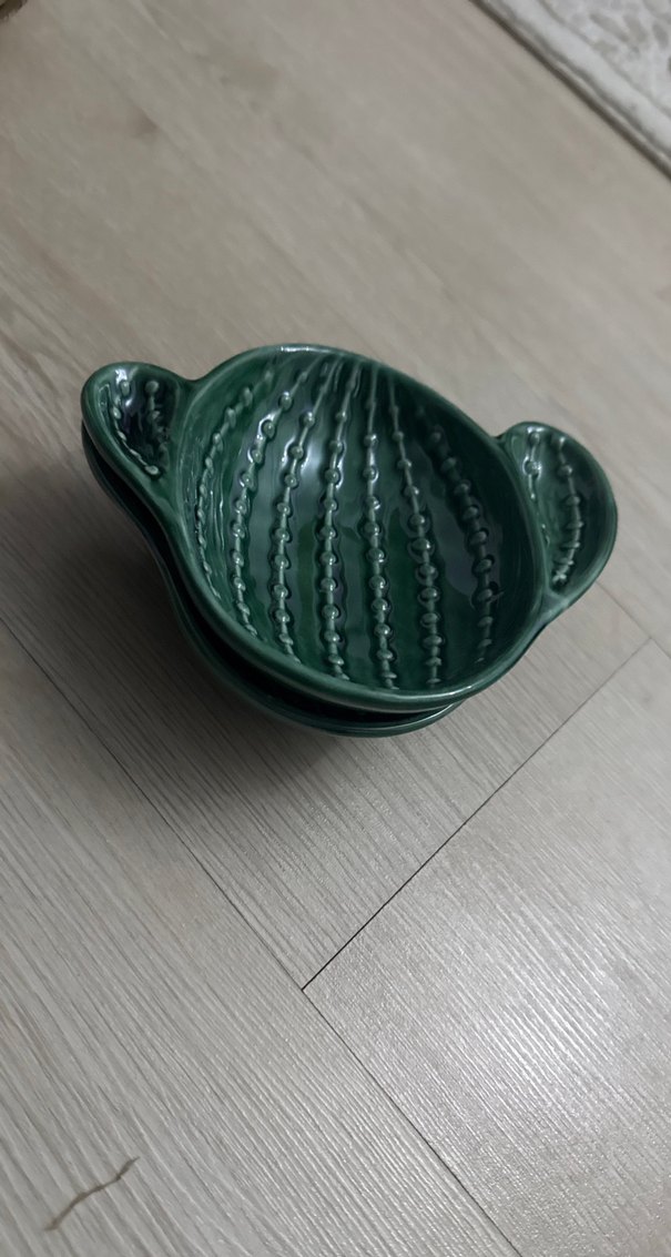 Kaktüs Desenli Yeşil Seramik Kase Seti - Görsel 4