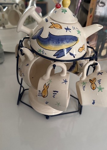 Balina ve Balık Desenli Porselen Çay Seti - Görsel 3