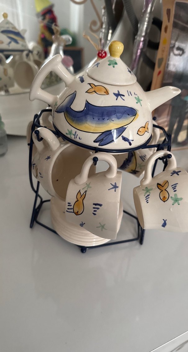 Balina ve Balık Desenli Porselen Çay Seti - Görsel 3