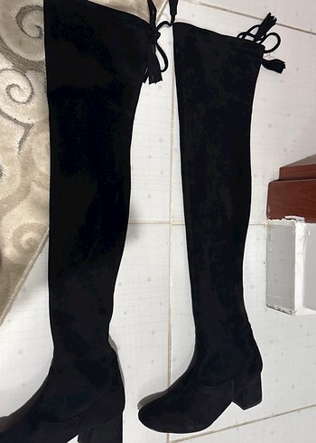 Siyah Süet streç dizüstü Çizme - Görsel 4