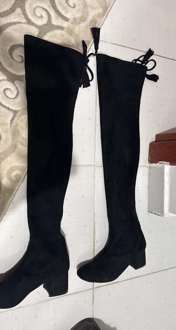 Siyah Süet streç dizüstü Çizme - Görsel 4