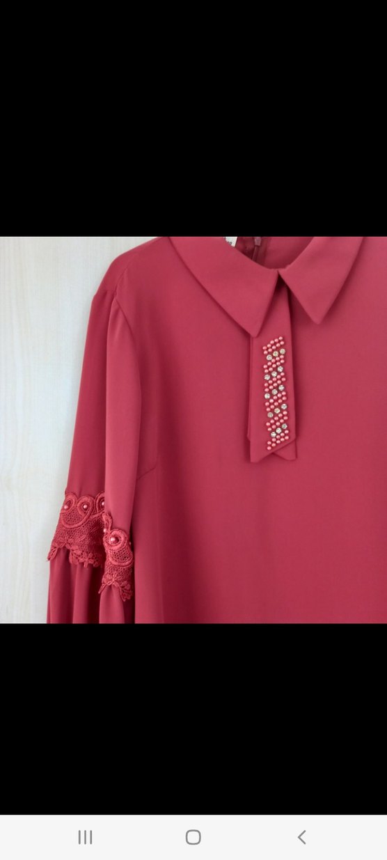 Kiremit Rengi Düğmeli Uzun Kollu Mini Gömlek - Görsel 2