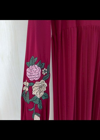 Vişne Çürüğü Uzun Kollu Piliseli Kadın Elbise - Görsel 3