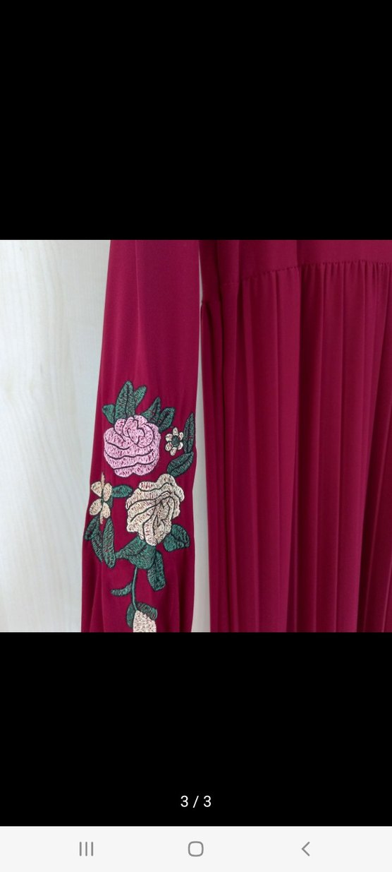 Vişne Çürüğü Uzun Kollu Piliseli Kadın Elbise - Görsel 3