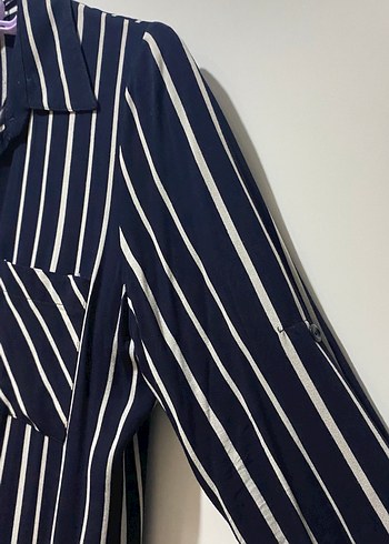 Lacivert Çizgili Uzun Kadın Gömlek - Görsel 3