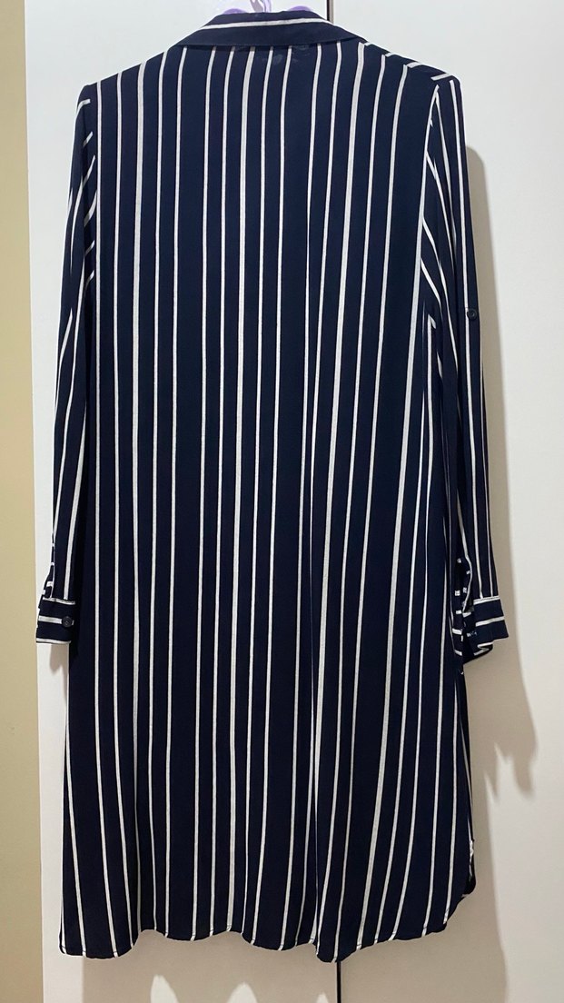 Lacivert Çizgili Uzun Kadın Gömlek - Görsel 5