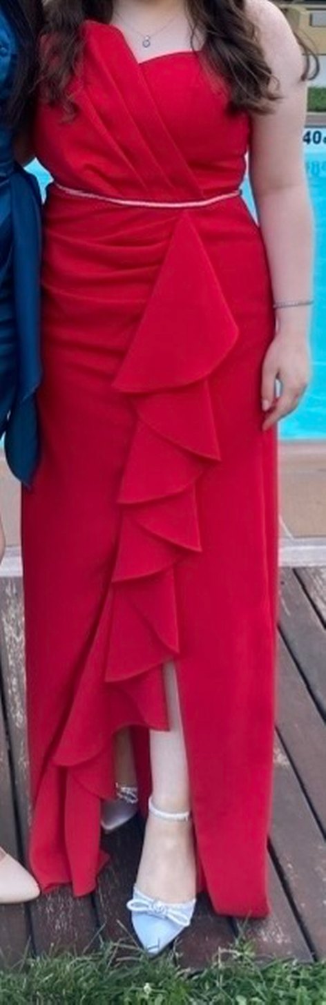 Kırmızı Drapeli Uzun Abiye Elbise - Görsel 5