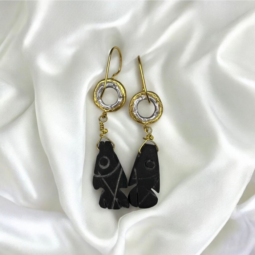 doğal taş üzerine el oyması balık figür - Görsel 2