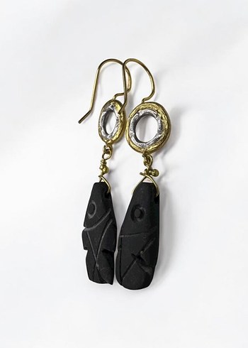 el oyması doğal taş balık figürü küpe - Görsel 3